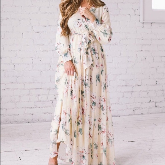 JESSAKAE Size Large‎ South of France Lily Dress Chiffon Maxi Long Sleeve Flowy - Picture 1 of 12
